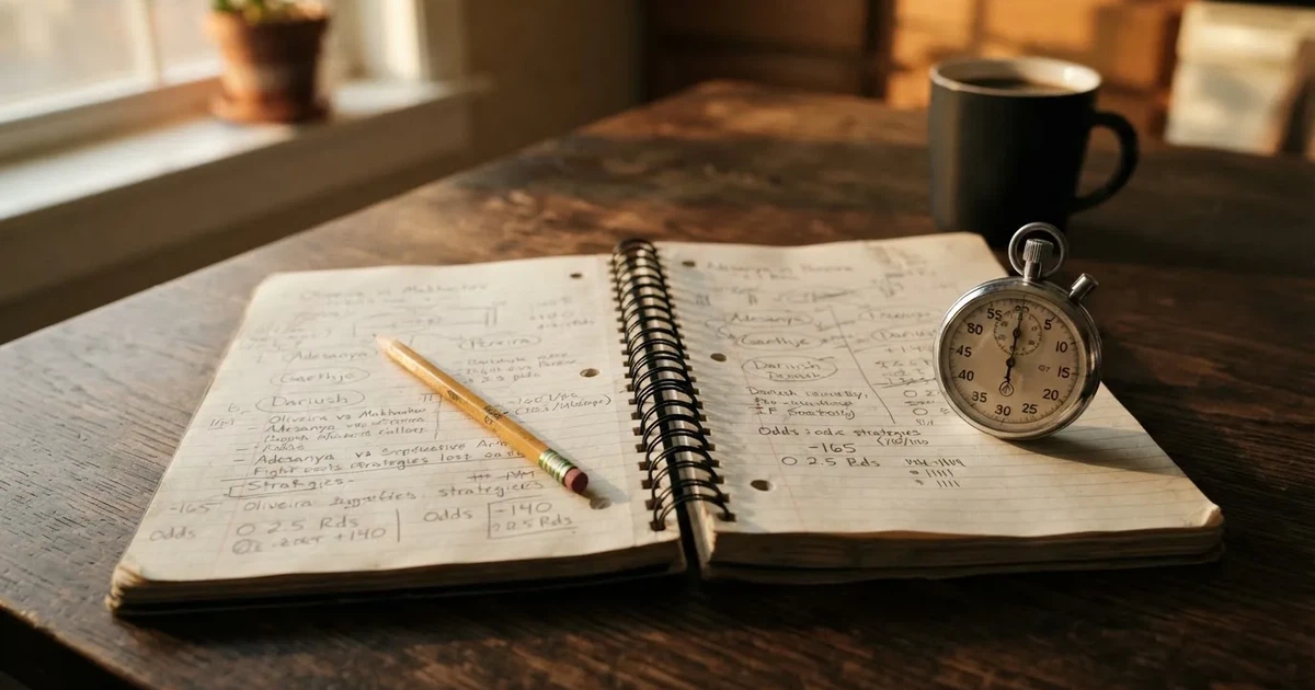 An open notebook with a pencil and a stopwatch on a wooden table