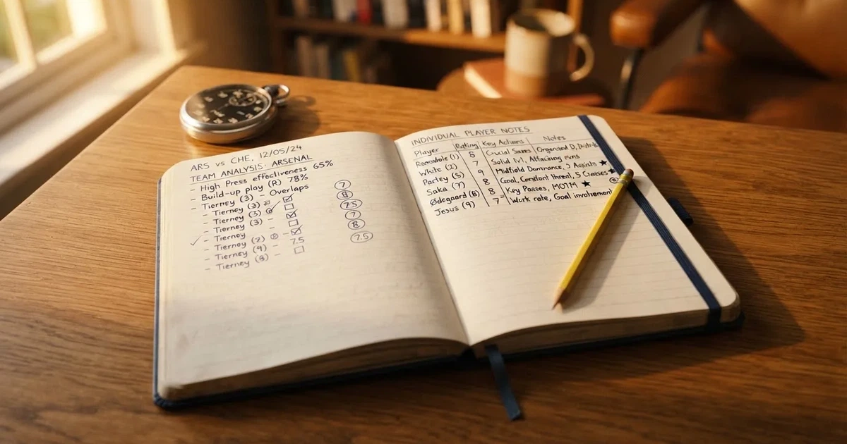 An open notebook with a pencil and a stopwatch on a wooden table