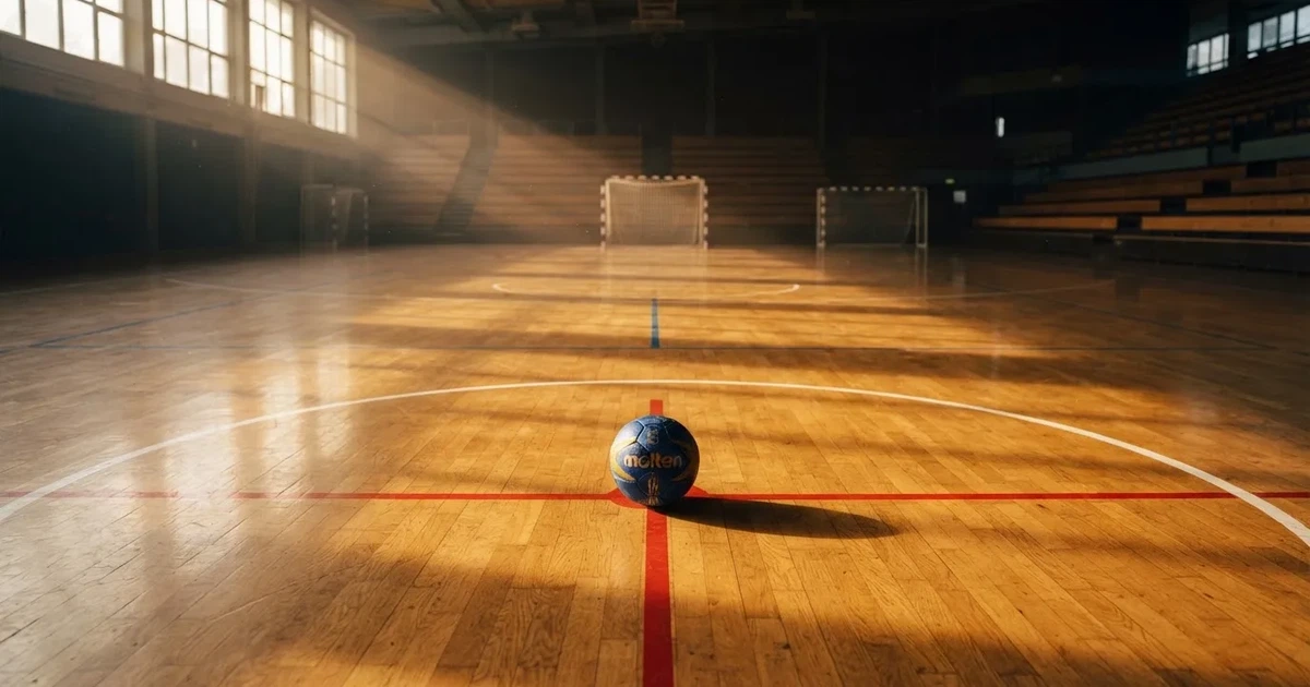 A ball on the centre spot of a grass pitch in morning light